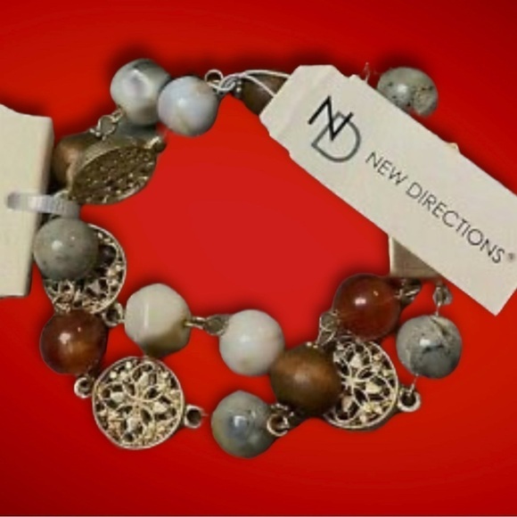 NWT Directions Gold Tone Bracelet Brown Natural 2-Strand $24 - Picture 1 of 7